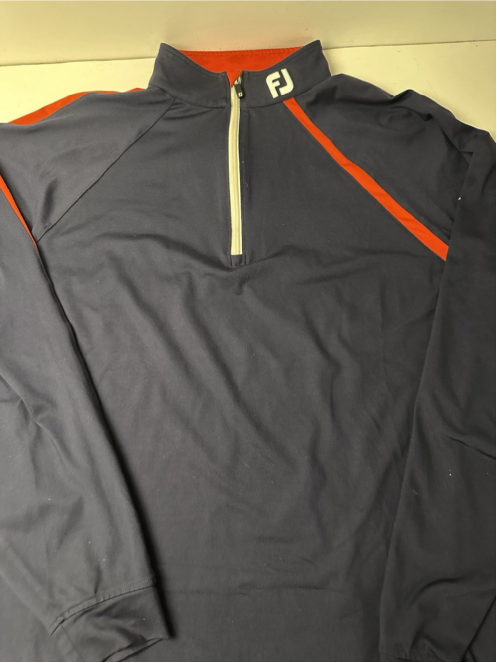 FootJoy Golf Pullover Mens Large Navy Blue Orange 1/4 Zip Long Sleeve Jacket